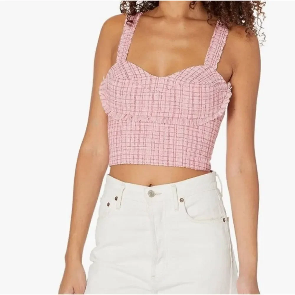 NWT Guess Tweed Cropped Bustier Top: Blush Pink XL Sexy Feminine Flirty Crop Top - Picture 2 of 6